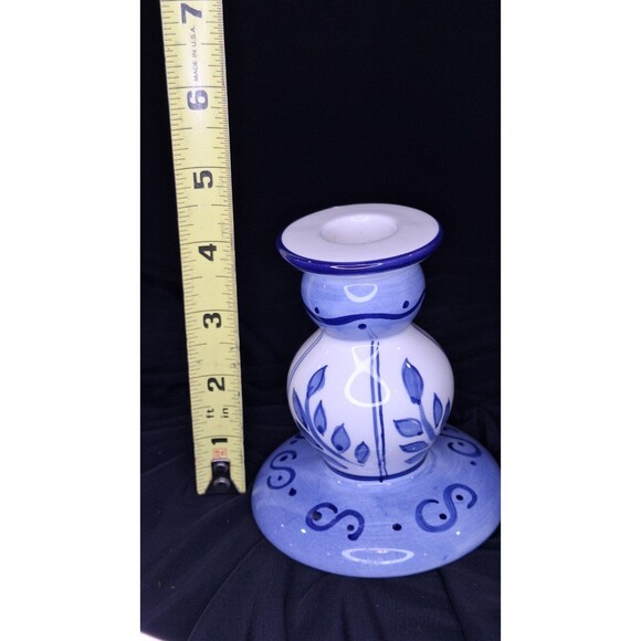 Set of 2 Candle Holders Blue Floral Design Possibly Lillian Vernon, Not Marked - Picture 5 of 12